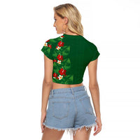 Hawaiian Taro Leaves-Hibiscus and Plumeria Raglan Cropped T Shirt Polynesian Art-Kakau Tattoo Green LT03 - Polynesian Pride