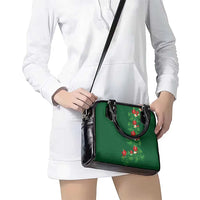 Hawaiian Taro Leaves-Hibiscus and Plumeria Shoulder Handbag Polynesian Art-Kakau Tattoo Green
