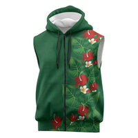 Hawaiian Taro Leaves-Hibiscus and Plumeria Sleeveless Zip Hoodie Polynesian Art-Kakau Tattoo Green LT03 Green - Polynesian Pride