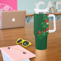 Hawaiian Taro Leaves-Hibiscus and Plumeria Tumbler With Handle Polynesian Art-Kakau Tattoo Green LT03 - Polynesian Pride