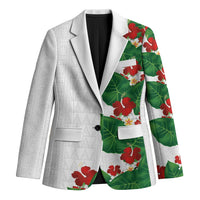 Hawaiian Taro Leaves-Hibiscus and Plumeria Blazer Polynesian Art-Kakau Tattoo White