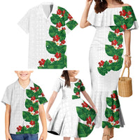 Hawaiian Taro Leaves-Hibiscus and Plumeria Family Matching Mermaid Dress and Hawaiian Shirt Polynesian Art-Kakau Tattoo White LT03 - Polynesian Pride