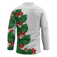 Hawaiian Taro Leaves-Hibiscus and Plumeria Hockey Jersey Polynesian Art-Kakau Tattoo White LT03 - Polynesian Pride