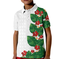 Hawaiian Taro Leaves-Hibiscus and Plumeria Kid Polo Shirt Polynesian Art-Kakau Tattoo White LT03 Kid White - Polynesian Pride