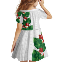 Hawaiian Taro Leaves-Hibiscus and Plumeria Kid Short Sleeve Dress Polynesian Art-Kakau Tattoo White LT03 - Polynesian Pride