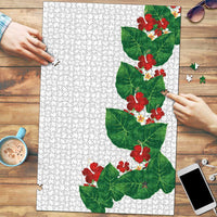 Hawaiian Taro Leaves-Hibiscus and Plumeria Puzzle Polynesian Art-Kakau Tattoo White