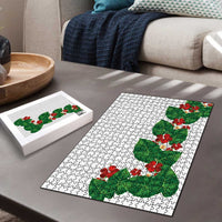 Hawaiian Taro Leaves-Hibiscus and Plumeria Puzzle Polynesian Art-Kakau Tattoo White