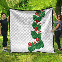 Hawaiian Taro Leaves-Hibiscus and Plumeria Quilt Polynesian Art-Kakau Tattoo White