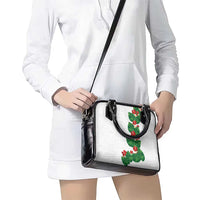 Hawaiian Taro Leaves-Hibiscus and Plumeria Shoulder Handbag Polynesian Art-Kakau Tattoo White