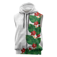 Hawaiian Taro Leaves-Hibiscus and Plumeria Sleeveless Zip Hoodie Polynesian Art-Kakau Tattoo White LT03 White - Polynesian Pride