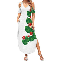 Hawaiian Taro Leaves-Hibiscus and Plumeria Summer Maxi Dress Polynesian Art-Kakau Tattoo White LT03 Women White - Polynesian Pride