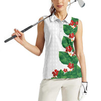 Hawaiian Taro Leaves-Hibiscus and Plumeria Women Sleeveless Polo Shirt Polynesian Art-Kakau Tattoo White LT03 - Polynesian Pride