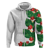 Hawaiian Taro Leaves-Hibiscus and Plumeria Zip Hoodie Polynesian Art-Kakau Tattoo White LT03 Zip Hoodie White - Polynesian Pride