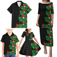 Hawaiian Taro Leaves-Hibiscus and Plumeria Family Matching Puletasi and Hawaiian Shirt Polynesian Art-Kakau Tattoo Black LT03 - Polynesian Pride