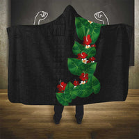 Hawaiian Taro Leaves-Hibiscus and Plumeria Hooded Blanket Polynesian Art-Kakau Tattoo Black LT03 - Polynesian Pride