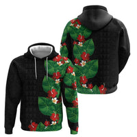 Hawaiian Taro Leaves-Hibiscus and Plumeria Hoodie Polynesian Art-Kakau Tattoo Black LT03 - Polynesian Pride