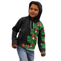 Hawaiian Taro Leaves-Hibiscus and Plumeria Kid Hoodie Polynesian Art-Kakau Tattoo Black LT03 - Polynesian Pride