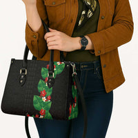 Hawaiian Taro Leaves-Hibiscus and Plumeria Leather Bag Polynesian Art-Kakau Tattoo Black