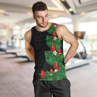 Hawaiian Taro Leaves-Hibiscus and Plumeria Men Tank Top Polynesian Art-Kakau Tattoo Black LT03 Black - Polynesian Pride
