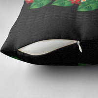 Hawaiian Taro Leaves-Hibiscus and Plumeria Pillow Cover Polynesian Art-Kakau Tattoo Black