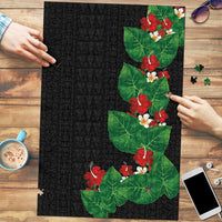 Hawaiian Taro Leaves-Hibiscus and Plumeria Puzzle Polynesian Art-Kakau Tattoo Black