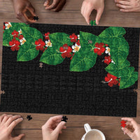 Hawaiian Taro Leaves-Hibiscus and Plumeria Puzzle Polynesian Art-Kakau Tattoo Black