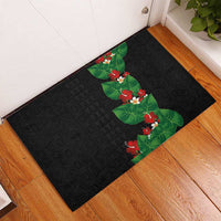 Hawaiian Taro Leaves-Hibiscus and Plumeria Rubber Doormat Polynesian Art-Kakau Tattoo Black