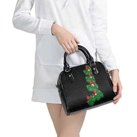 Hawaiian Taro Leaves-Hibiscus and Plumeria Shoulder Handbag Polynesian Art-Kakau Tattoo Black