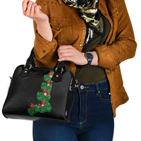 Hawaiian Taro Leaves-Hibiscus and Plumeria Shoulder Handbag Polynesian Art-Kakau Tattoo Black