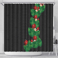 Hawaiian Taro Leaves-Hibiscus and Plumeria Shower Curtain Polynesian Art-Kakau Tattoo Black