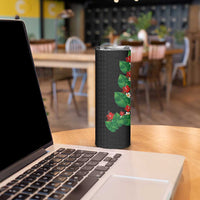 Hawaiian Taro Leaves-Hibiscus and Plumeria Skinny Tumbler Polynesian Art-Kakau Tattoo Black LT03 - Polynesian Pride
