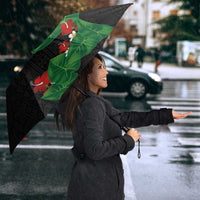 Hawaiian Taro Leaves-Hibiscus and Plumeria Umbrella Polynesian Art-Kakau Tattoo Black