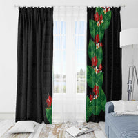 Hawaiian Taro Leaves-Hibiscus and Plumeria Window Curtain Polynesian Art-Kakau Tattoo Black