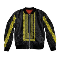 Philippines Polynesian Jasmine Pattern Bomber Jacket With Barong Tagalog Black Style