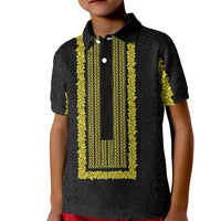 Philippines Polynesian Jasmine Pattern Kid Polo Shirt With Barong Tagalog Black Style