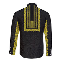 Philippines Polynesian Jasmine Pattern Long Sleeve Button Shirt With Barong Tagalog Black Style