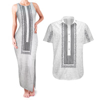 Philippines Polynesian Jasmine Pattern Couples Matching Tank Maxi Dress and Hawaiian Shirt With Barong Tagalog White Style