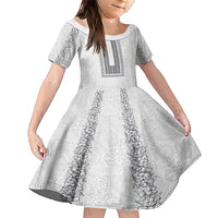 Philippines Polynesian Jasmine Pattern Family Matching Short Sleeve Bodycon Dress and Hawaiian Shirt With Barong Tagalog White Style