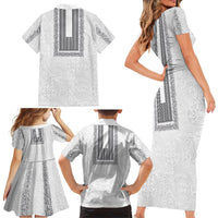 Philippines Polynesian Jasmine Pattern Family Matching Short Sleeve Bodycon Dress and Hawaiian Shirt With Barong Tagalog White Style