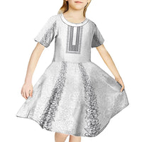 Philippines Polynesian Jasmine Pattern Kid Short Sleeve Dress With Barong Tagalog White Style