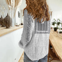 Philippines Polynesian Jasmine Pattern Women Casual Shirt With Barong Tagalog White Style