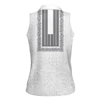 Philippines Polynesian Jasmine Pattern Women Sleeveless Polo Shirt With Barong Tagalog White Style