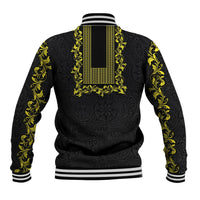 Philippines Polynesian Floral Pattern Baseball Jacket With Barong Tagalog Black Style
