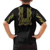 Philippines Polynesian Floral Pattern Family Matching Short Sleeve Bodycon Dress and Hawaiian Shirt With Barong Tagalog Black Style