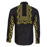 Philippines Polynesian Floral Pattern Family Matching Short Sleeve Bodycon Dress and Hawaiian Shirt With Barong Tagalog Black Style