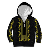 Philippines Polynesian Floral Pattern Kid Hoodie With Barong Tagalog Black Style LT03 Zip Hoodie Black - Polynesian Pride