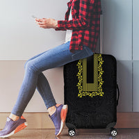 Philippines Polynesian Floral Pattern Luggage Cover With Barong Tagalog Black Style LT03 - Polynesian Pride