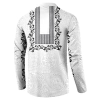 Philippines Polynesian Floral Pattern Button Sweatshirt With Barong Tagalog White Style