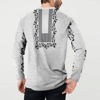 Philippines Polynesian Floral Pattern Button Sweatshirt With Barong Tagalog White Style