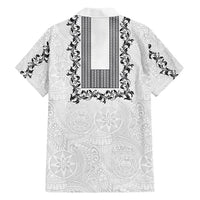 Philippines Polynesian Floral Pattern Family Matching Short Sleeve Bodycon Dress and Hawaiian Shirt With Barong Tagalog White Style